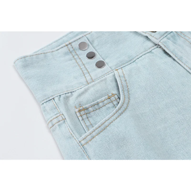 

Women's Short Jeans High Waist Double Button Sense of Design Streetwear Hot Pants Baggy Vintage Mom Wide Leg Denim Shorts Summer