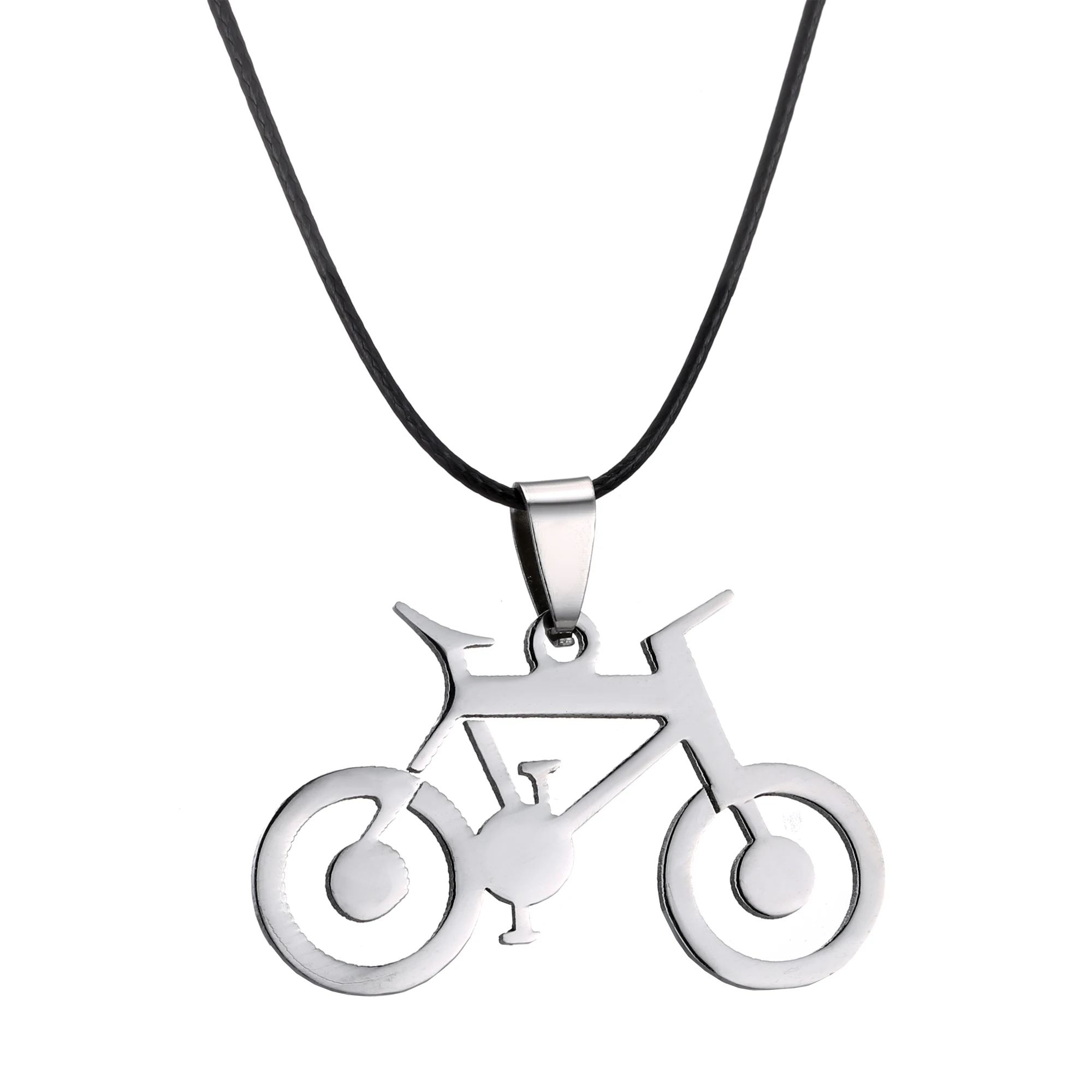 

Fashion Stainless Steel Necklace For Women Men Classic Bicycle Silver Color Pendant Necklace Leather Chain Choker Party Jewelry