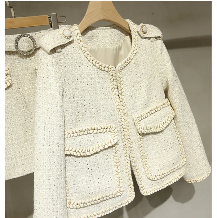 Coat Осень Высокое качество OL Костюм шикарное твидовое пальто+ трапециевидная юбка комплект из двух предметов B261 - Цвет: Coat