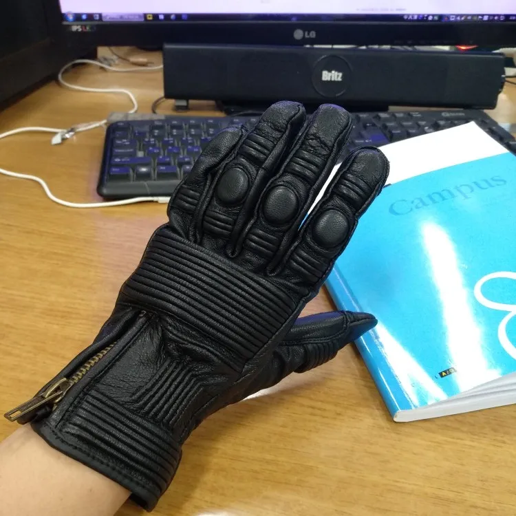 Мужские мотоциклетные винтажные перфорированные кожаные перчатки скутер кафе