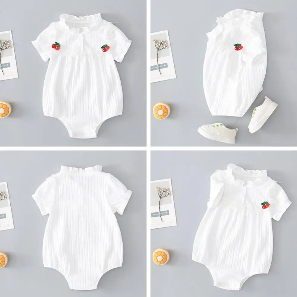 

Summer Infant Baby Girls Cherry Pattern Short Sleeve Lace Decorative Rompers