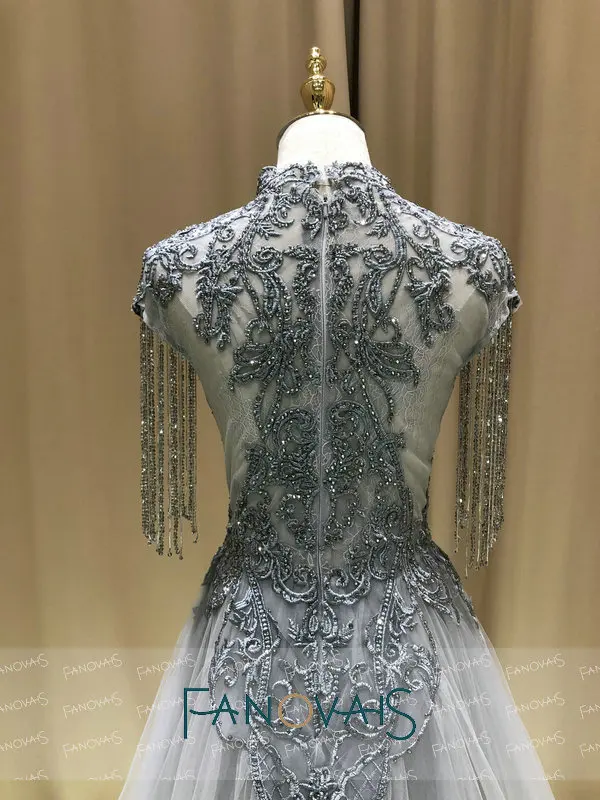 Серебряные вечерние платья с бисером Длинные Vestido de Fiesta de gala Robe de Soiree Выпускные платья для женщин Турция