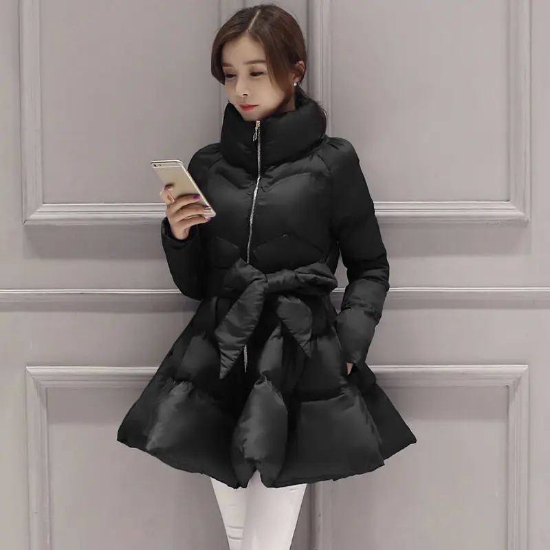 2021 Princess Tutu Skirt Cotton Jacket Winter Wear Thickening Cloak Waist Silk Cotton Bowknot Young  Middle-Aged Padded Coat