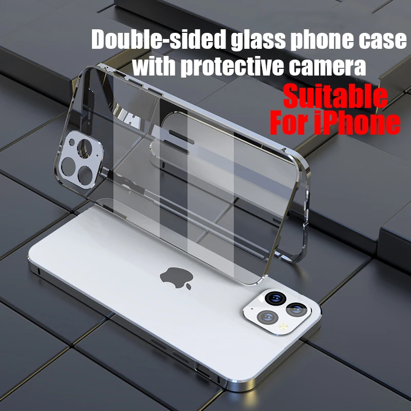 

360 магнитный металлический чехол для iPhone 12 Mini 12 Pro Max двухсторонняя стеклянная крышка Защитная пленка для объектива камеры