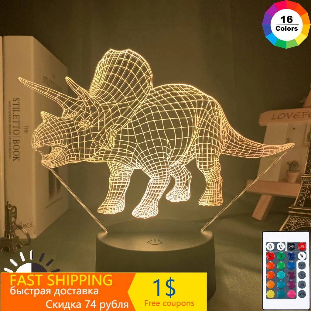 Детский ночник трицератопс динозавра для детской спальни Декор ночсветильник