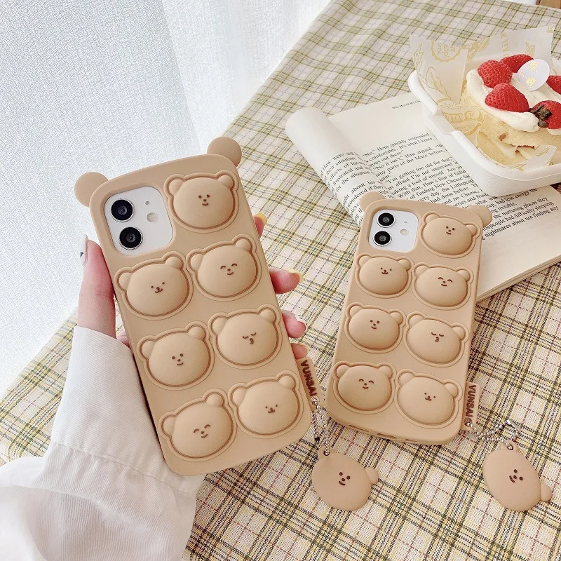 

Lovely Cute Bear Push Bubble Case For iPhone 12 Pro 11 XS Max X XR 7 8 Plus Relive Stress Fidget Toys Silicone Phone Cover Capa