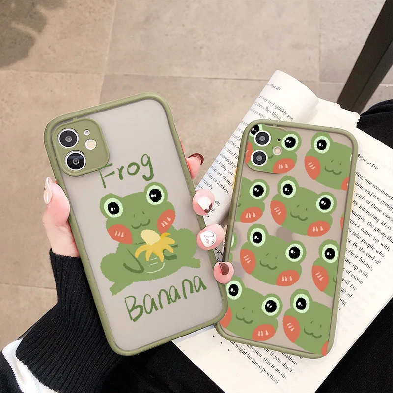 

Mint green Funny The Frog cute cartoon Phone Case For iPhone 6S 7 8 Plus SE2020 XR XS MAX X 11 12 13 pro MAX PC hard Case Couple
