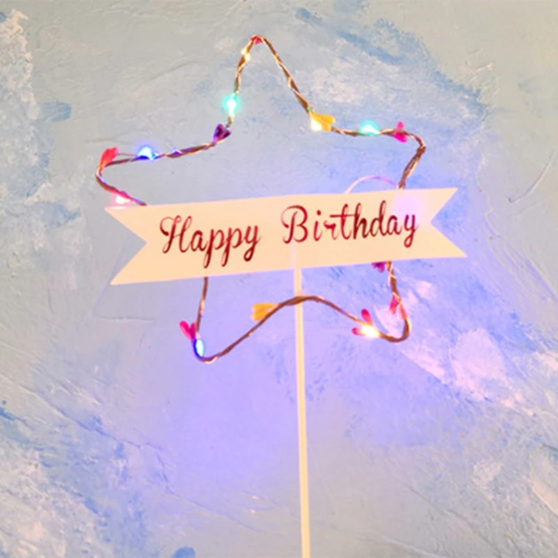 1 Pc Led Five-pointed Star Cake Topper Happy Birthday Baking Party Decorations Glowing Home Celebration Decor | Дом и сад