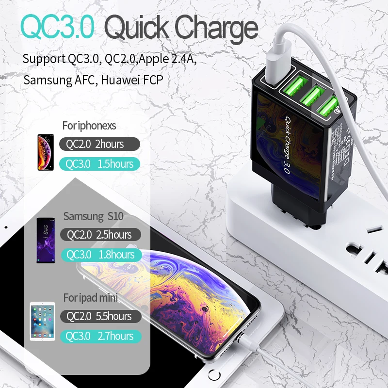 48W USB Charger Quick Charge 3.0 Port Wall Fast for iPhone X 11 Samsung Xiaomi Huawei Mobile Phone EU US Adapter | Мобильные
