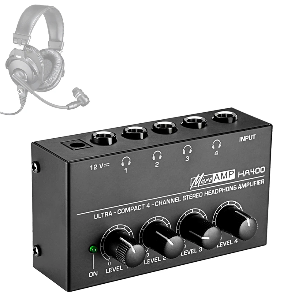 

HA400 Ultra-compact Mini Audio Stereo Headphone 4 Channels Amplifier With Power Adapter Black
