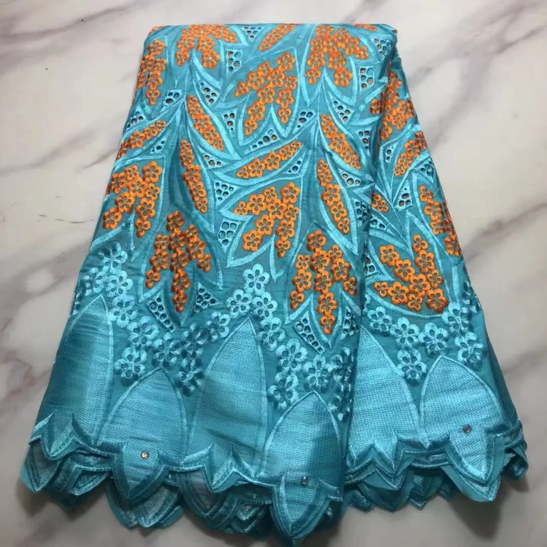 

Африканская хлопчатобумажная кружевная ткань с вышивкой, Нигерия, красивый узор, приятный на ощупь швейный материал для свадебного платья