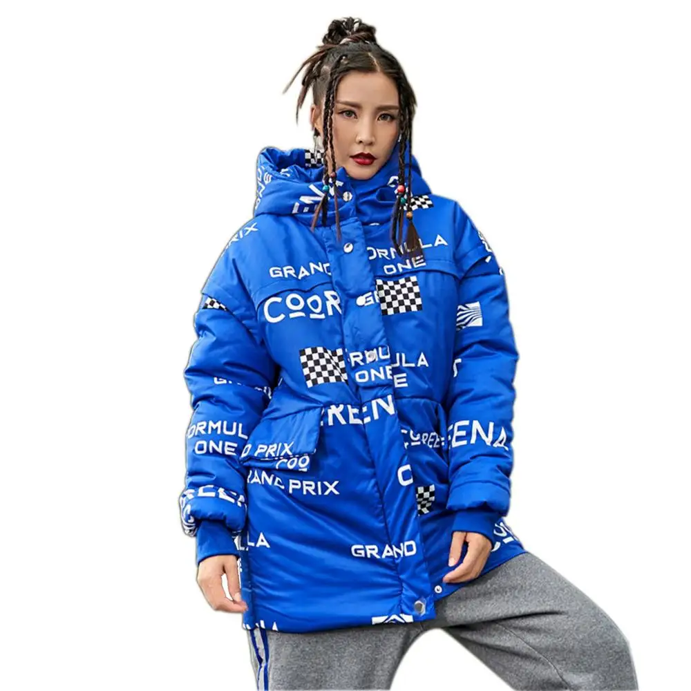 Женщины зимнее пальто с капюшоном уличный стиль женщина формула гоночный плед