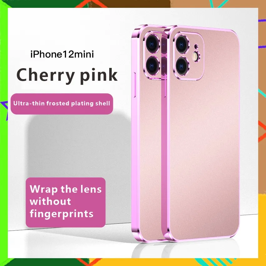 

[Cherry Pink] Матовый однотонный чехол с гальваническим покрытием для Apple iPhone 12Mini