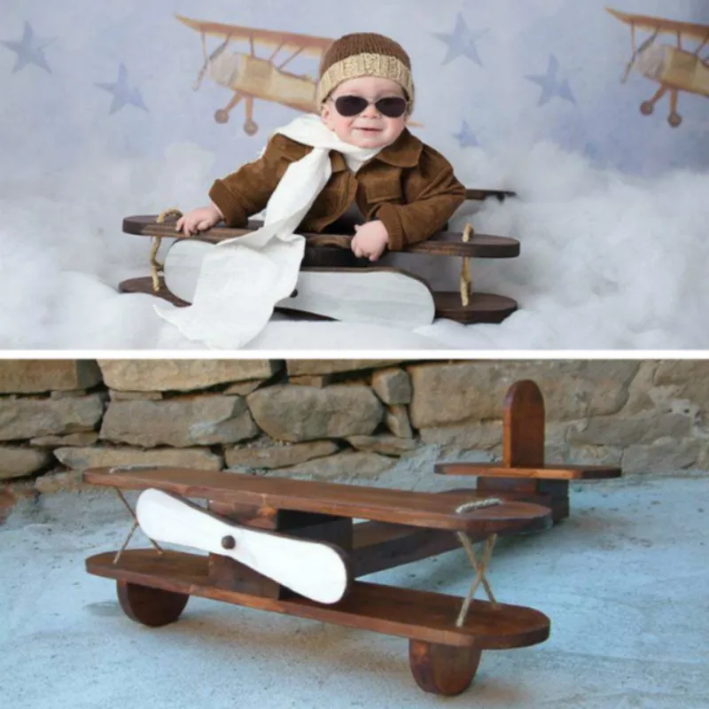 Newborn Photography Props Posing Prop Mini Wooden Plane Chair Baby Shoot Accessories Retro Plane Photo Creative Backdrop Props
