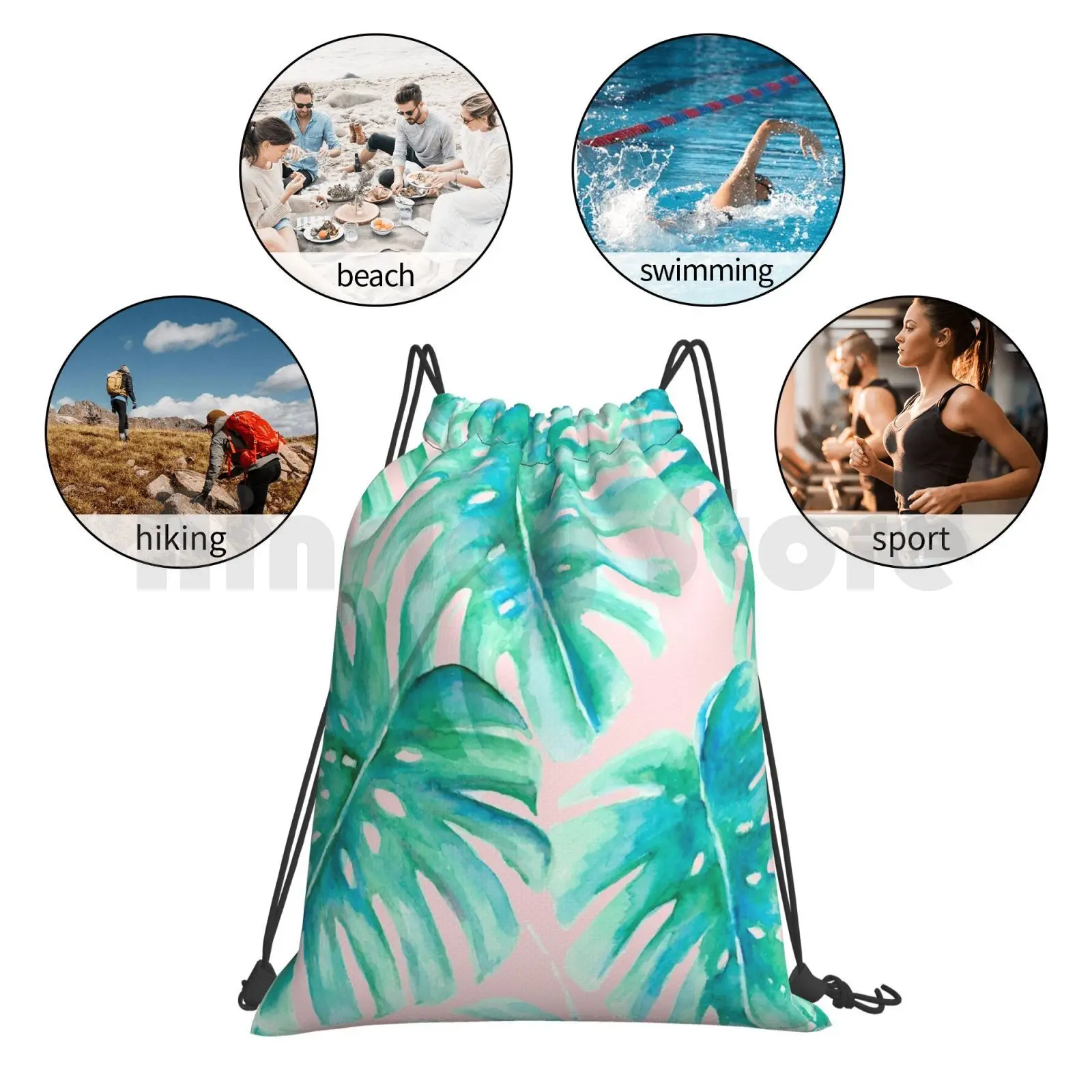 

Paradise Palms Blush Backpack Drawstring Bag Riding Climbing Gym Bag Watercolor Tropical Palm Palm Leaf Palm Leaves Palm