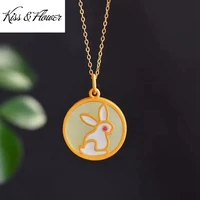 kissflower nk300 fine jewelry wholesale fashion woman girl bride mother birthday wedding gift round rabbit 24kt gold necklace