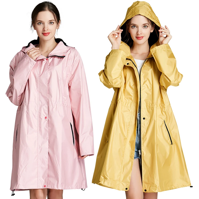 

Women Fashion Raincoat Rain Coat with Hood Zipper Pockets for Outdoor Hiking Touring Windbreak Jacket