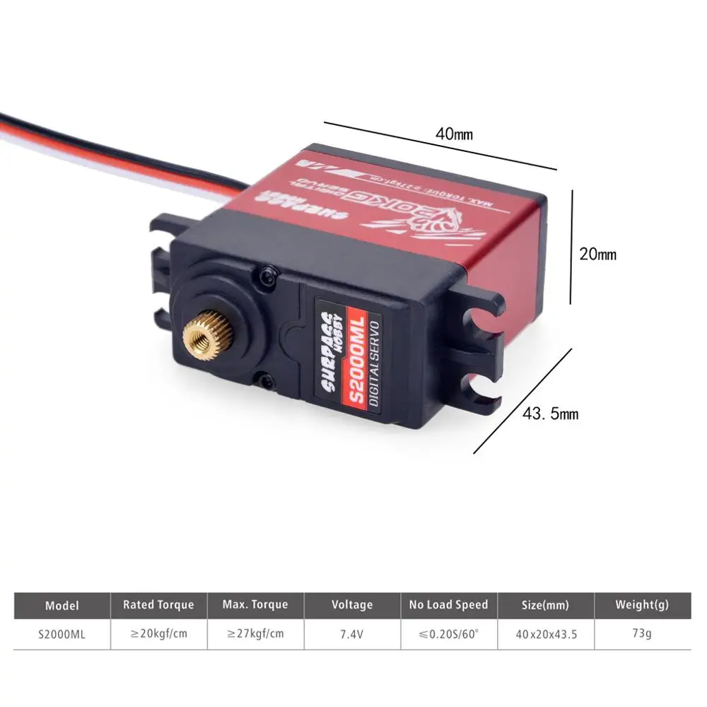 SURPASS Hobby Waterproof Digital Servo 20KG Metal Gear S2000ML Baja for 1/8 1/10 RC Car Boat Duct Plane Airplane Robot | Игрушки и хобби