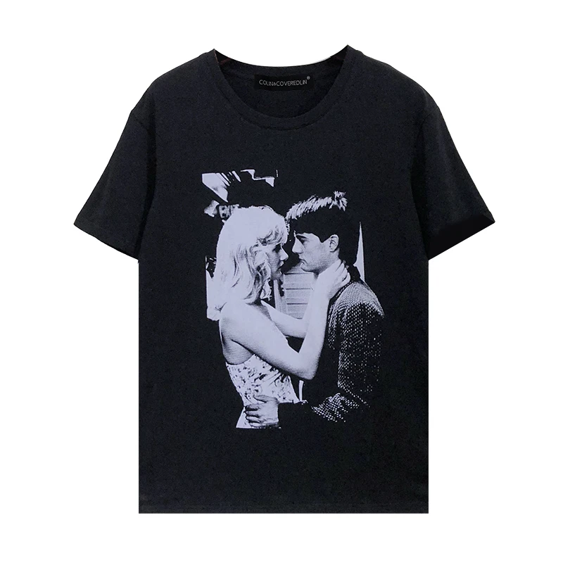 

New character printing T shirt couple round neck short sleeve loose men s and women s short sleeve