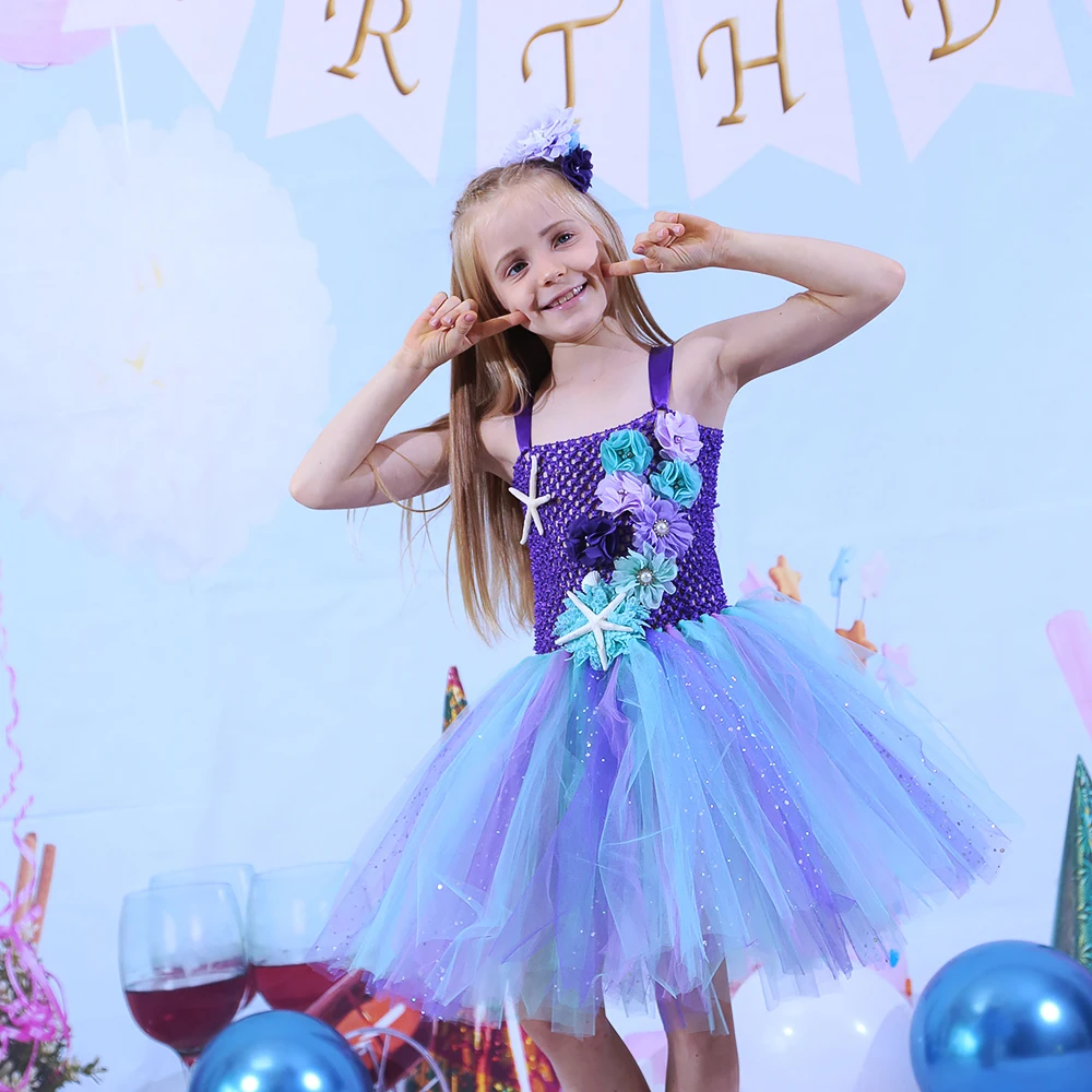 

Flower Girls Mermaid Costume Teen Girls Tulle Tutu Dress Elegant Princess Party Dresses Autumn Kids Ball Gown Birthday Costume