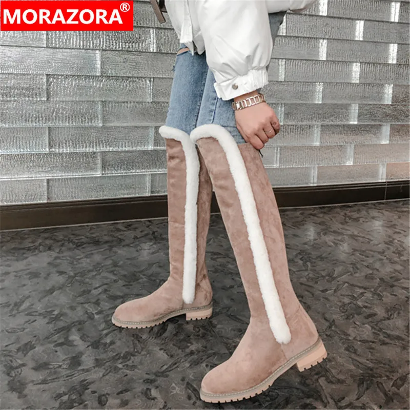 Женские сапоги с круглым носком MORAZORA черные до колена на низком каблуке большие