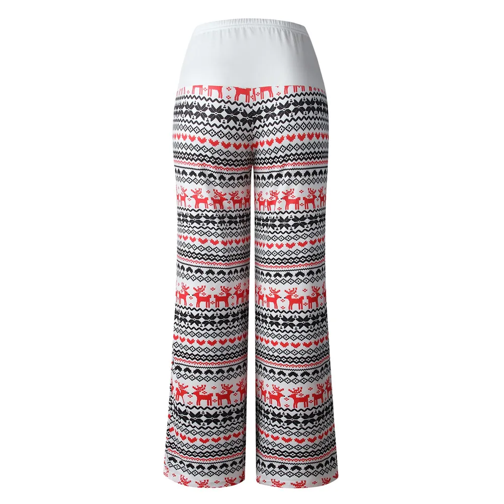 

Women Christmas Printed Long Pants Elastic High Waist Drawstring Casual Trousers TC21