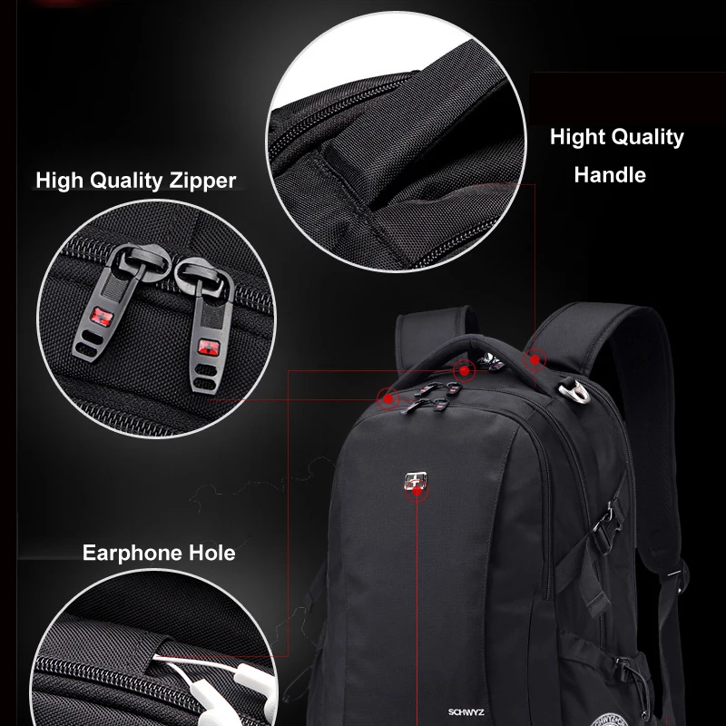 Мужской рюкзак черный водонепроницаемый для ноутбука модная спортивная