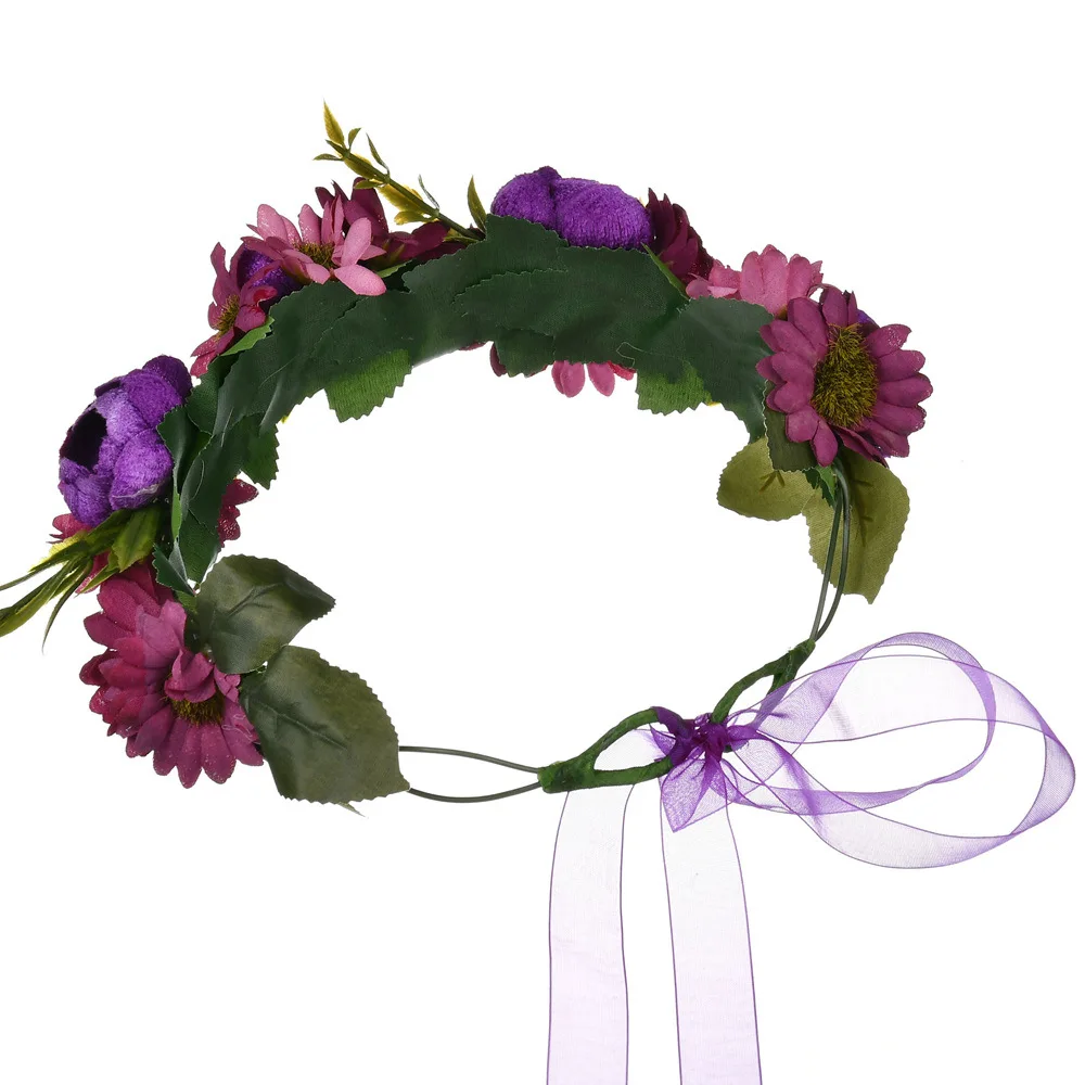 

Fashion Bohemia Bride Rose Flower Wreath Headbands Women Girl Floral Crown Hairband Wedding Headband Garland Hair Accessories