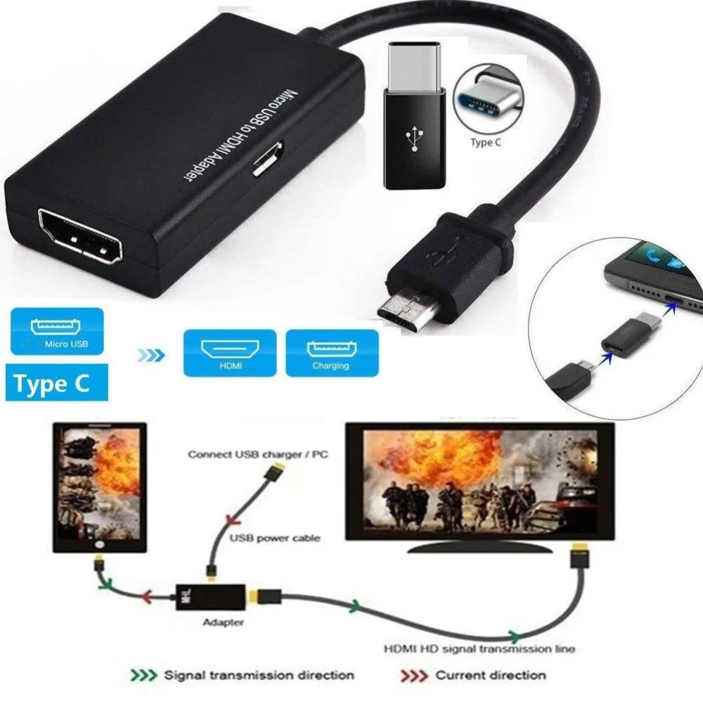 Кабель-переходник с micro usb на hdmi Type-c кабель-переходник micro-USB HDMI HD для ПК ноутбуков
