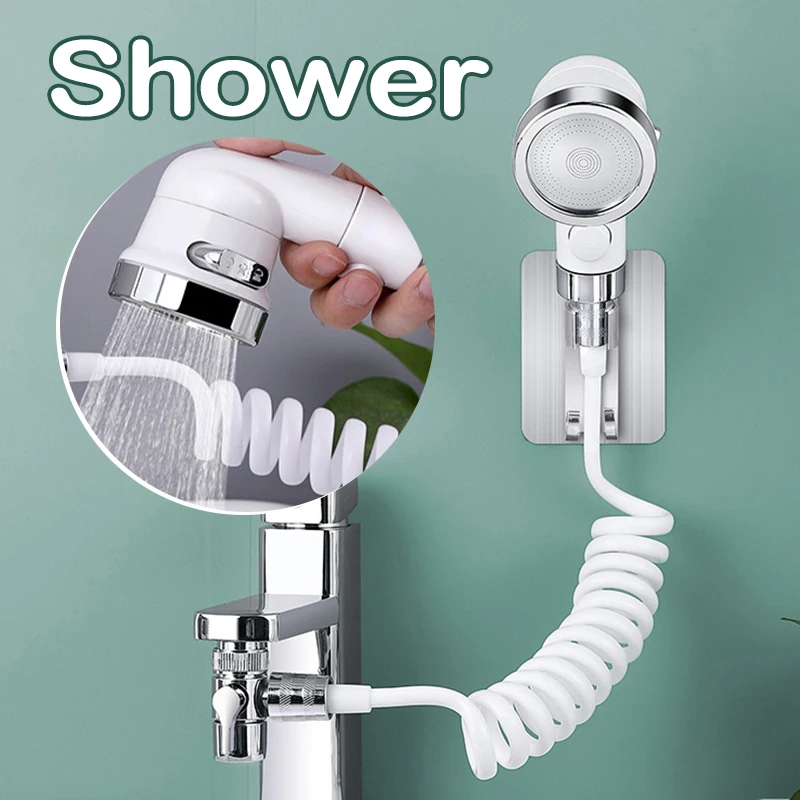 

Faucet External Shower Set Including Diverter & Holder Rack & Retractable Hose Switchable Tap Extender Sprayer Лейка Для Душа