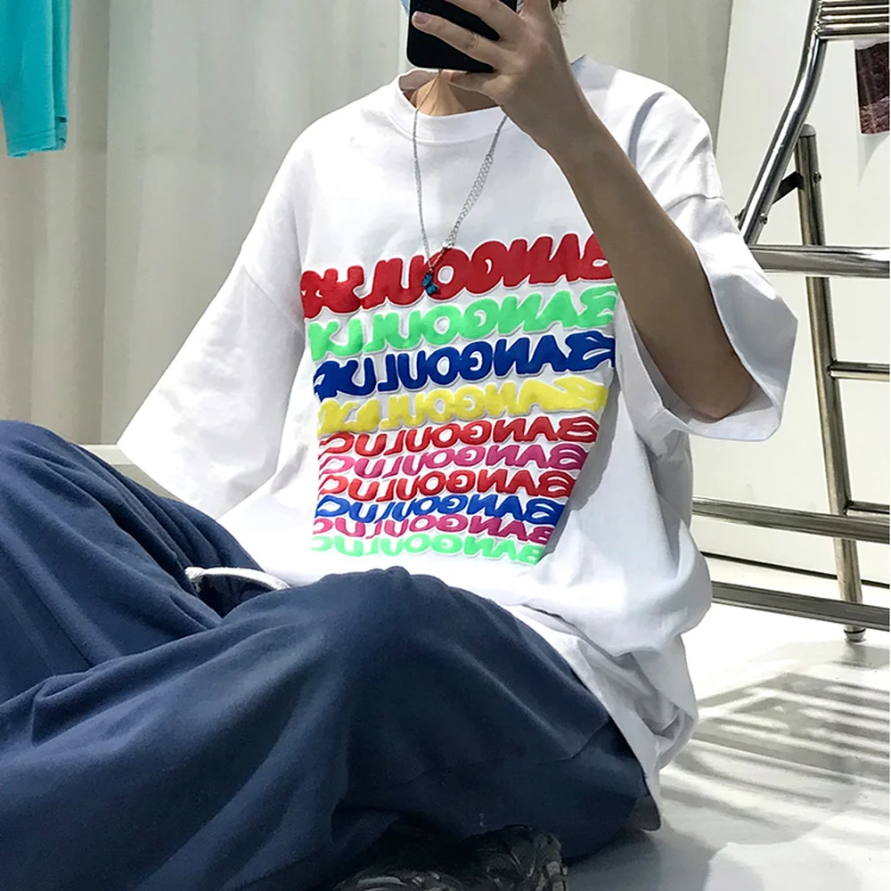 

Men T-shirt 2021 New Letter Print Hip Hop Cotton O-Neck Printed Letters Clothes Men's High Quality Top Tees Male Streetwear Coat