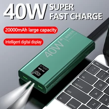 40w Super Fast Charging Large Capacity 20000 mAh Power Bank Two-way Fast Charging Digital Display External Battery QC3.0