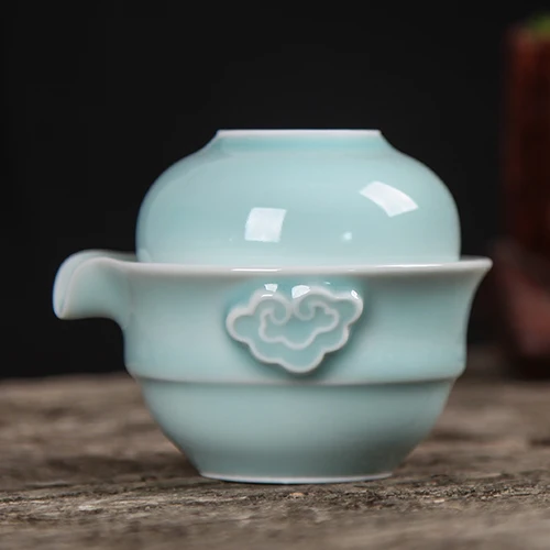 [GRANDNESS] Чжэцзян Ge Di Longquan Celadon фарфоровый чайный набор включает в себя 1 горшок и