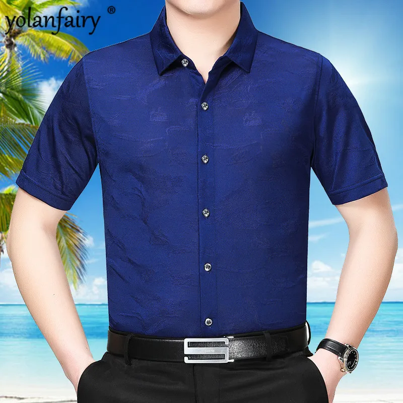 Летняя мужская рубашка с коротким рукавом 100% шелк рубашки высокого качества