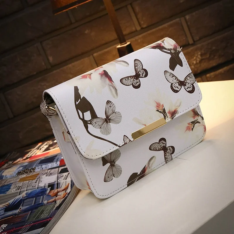 

Luxury Women Bags Design Small Satchel Women Bag Flower Butterfly Printed PU Leather Shoulder Bag Retro Crossbody Bag