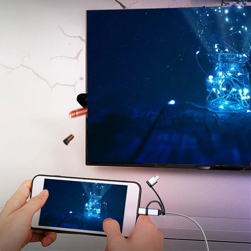 Micro-USB Тип C к HDMI 3 в 1 2K HDTV разъем USB адаптер кабель для монитора Iphone Ipad Android смартфона