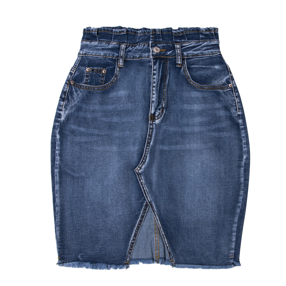 Женская джинсовая юбка с высокой талией и запахом | одежда