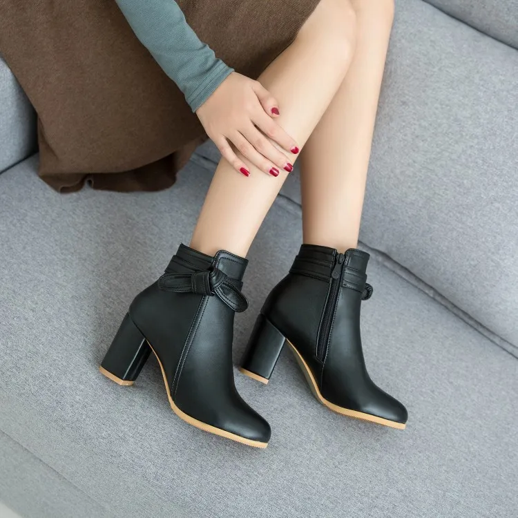 

Ботильоны женские с круглым носком, модные ботинки с бантом-бабочкой, кожаные ковбойские ботинки на высоком каблуке, большие размеры, осень-...