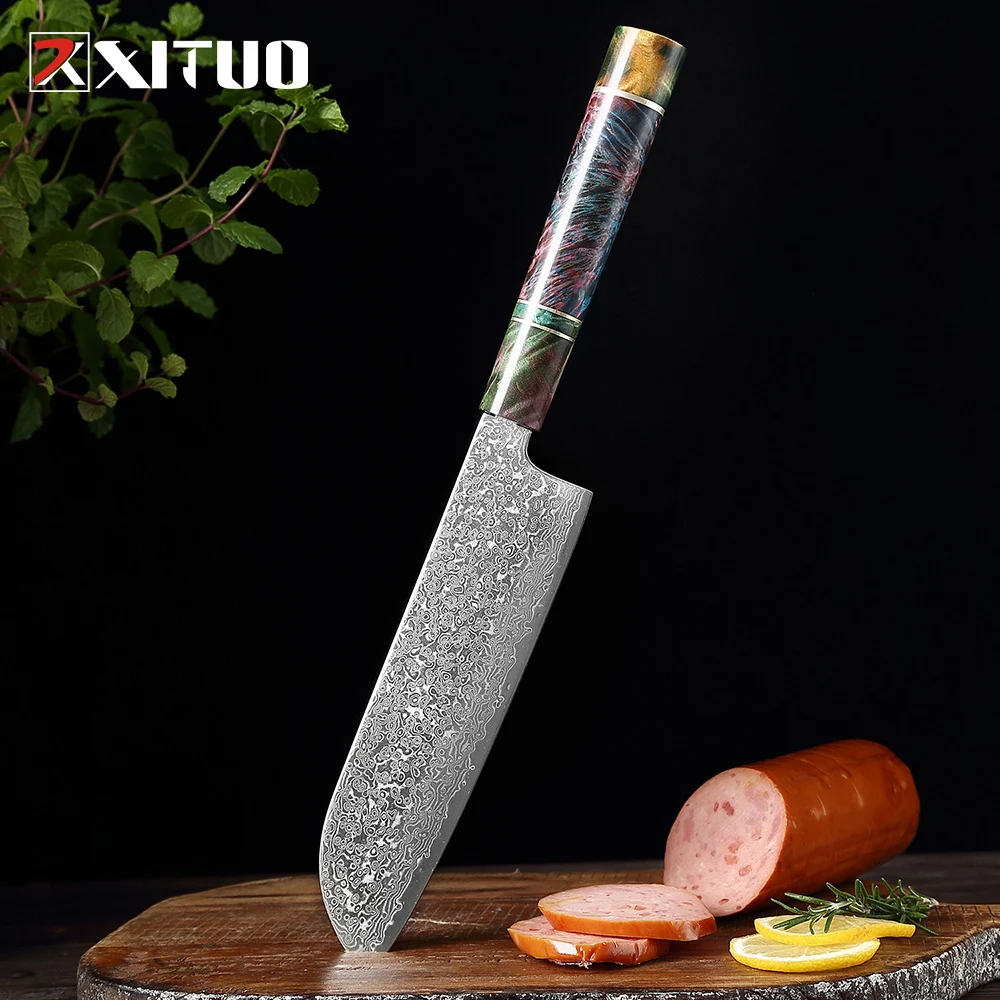 

XITUO Santoku Knife 7 Inch Japanese Damascus Kitchen Knives Vegetable Utility Chef Knife Vg10 Cooking Tool Family Kitchenware