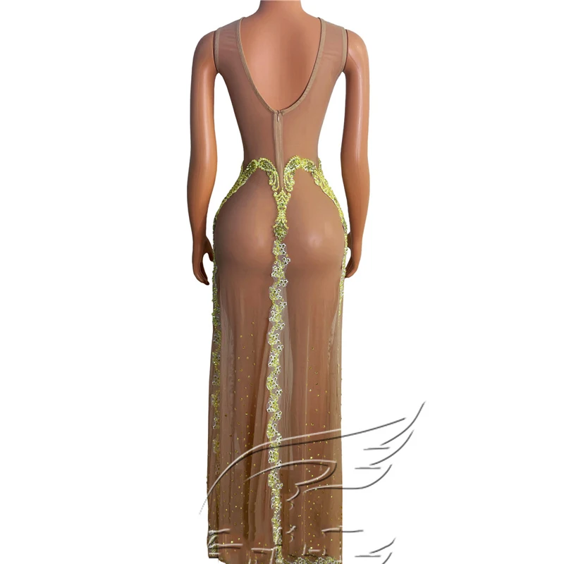 

Mesh Sleeveless Dresses Women Mermaid Dress Slim Stretch Split Dress Birthday Celebrate Wear Pole Performance Costumes XS1057