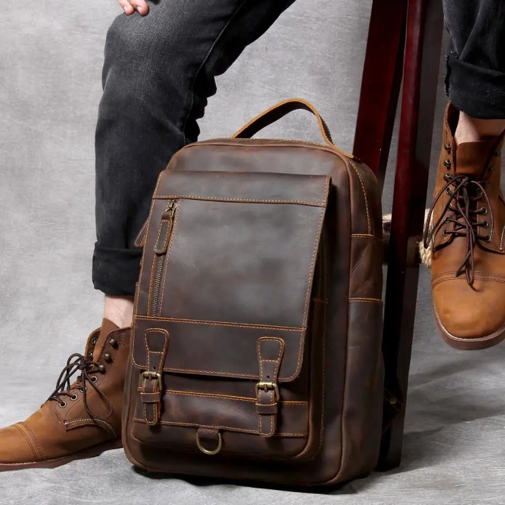 

YUPINXUAN High Quality Europe Dropshipping First Layer Cow Leather Backpacks for Men Genuine Daypacks Traveling Rucksacks