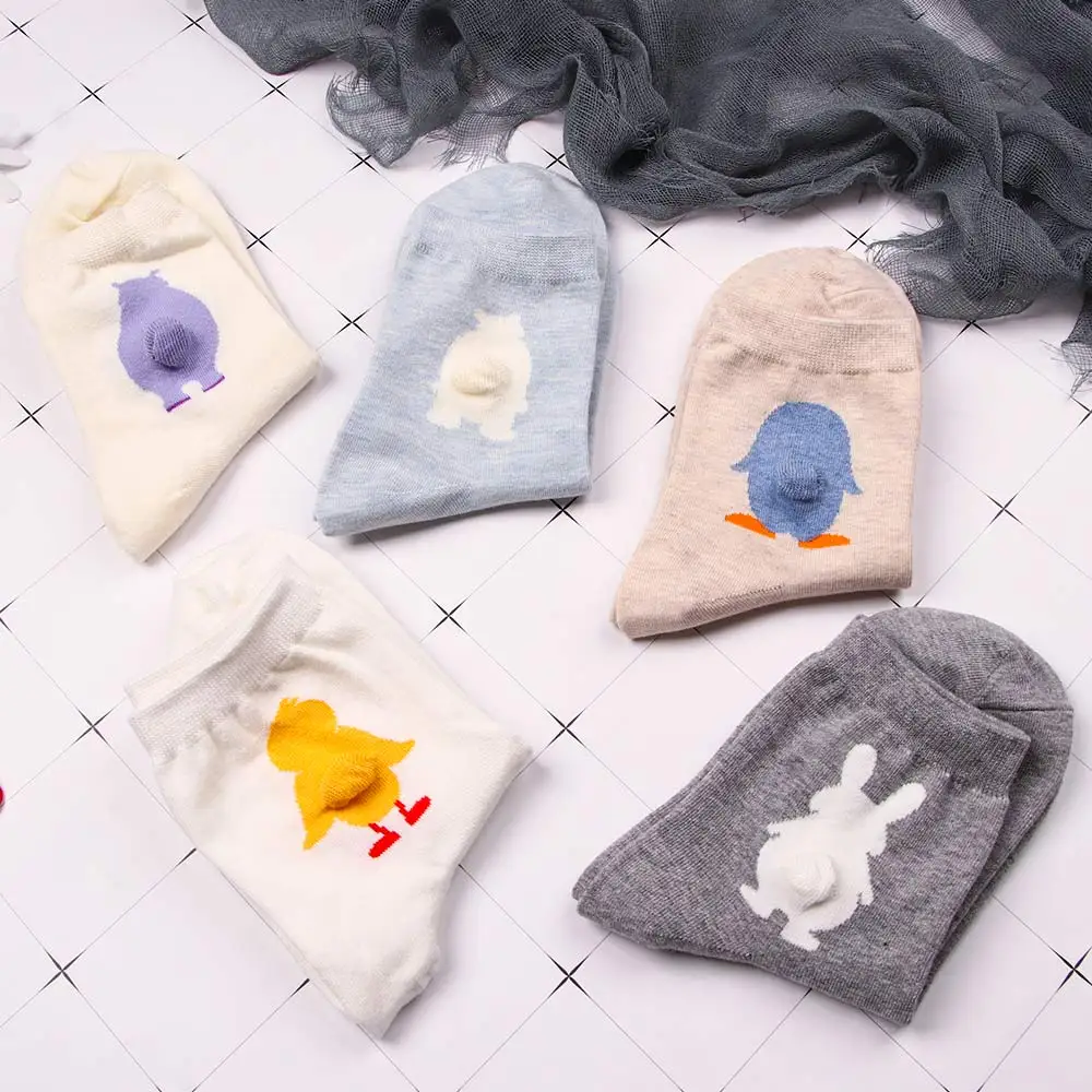 Мягкие Короткие хлопковые носки с мультяшным животным на весну рисунком задника