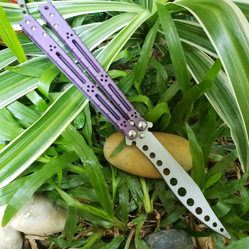 

Basilisk HOM Butterfly trainer knife Purple Titanium Handle D2 Blade hunting survival camping Knife edc