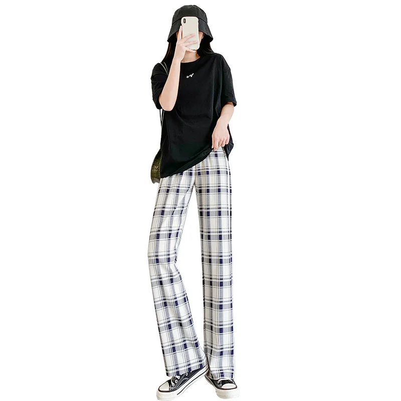 

Women's Wide-Leg Pants Summer Thin High Waist Drooping Slimming Mop Loose Straight Spring Autumn Black and White
