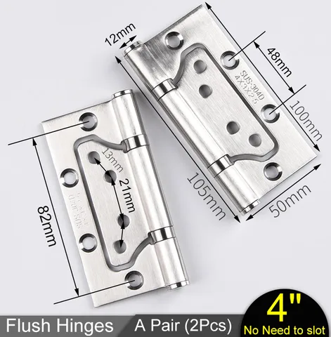 2 PCs (1 par) dobradiças da porta da sala, acessórios de móveis de dobradiça grátis espessada silenciada 304 Aço inoxidável Mãe 4 "5 polegadas