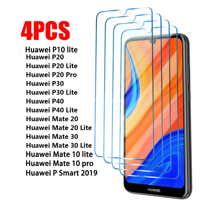 4 pezzi di vetro temperato per Huawei P30 P20 P40 10 Lite Pro proteggi schermo per Huawei Mate 10 20 30 Lite Pro Psmart 2019 pellicola di vetro