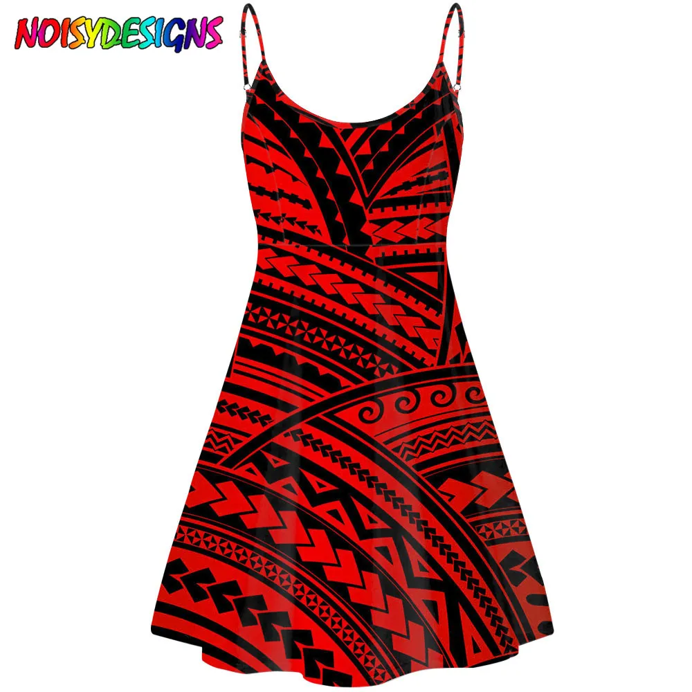 

NOISYDESIGNS Polynesian Style Tribal Tattoo Prints Red Women Party Dress Strap Club Fashion 2021 Summer Sexy Dresses V Neck