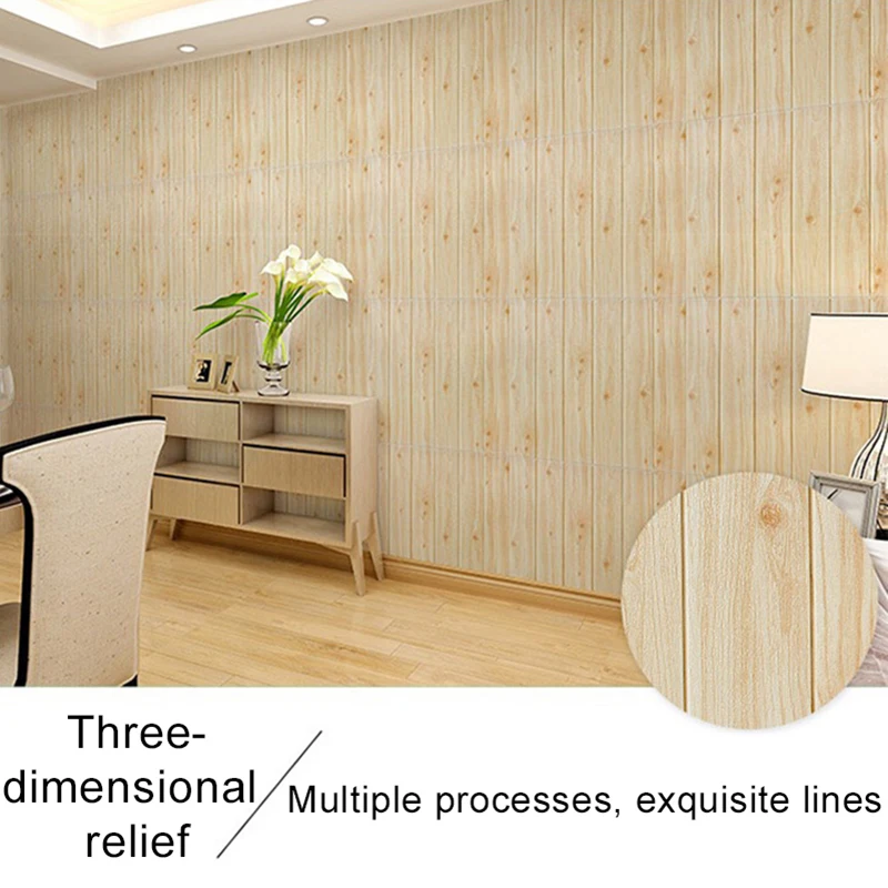 

3D Retro Faux Wood Grain Stickers Self-adhesive Wood Plank Wallpaper DIY For Living Room Decoration Waterproof Stickers