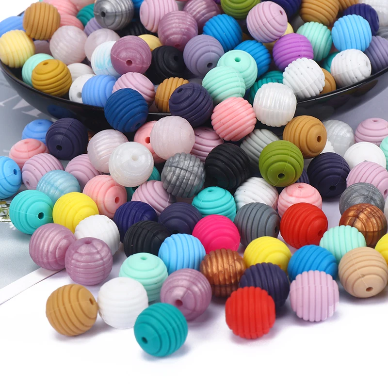 Cuentas en espiral de silicona para chupete, accesorios de juguete para masticar, cuentas redondas de 15mm, sin BPA, 20 unids/lote-3