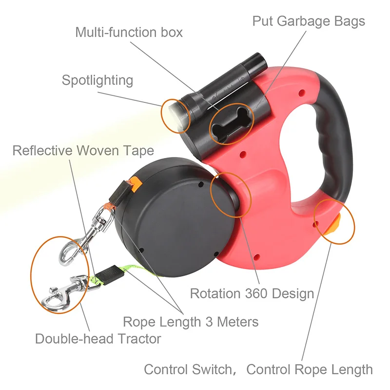 

Retractable Dog Leash With Anti-slip Handle Durable Rust Proof Good Retraction Technology Daytime And Night Dog Walking Leash